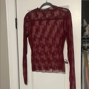 Wild Fable Burgundy Lace Long Sleeve Blouse
